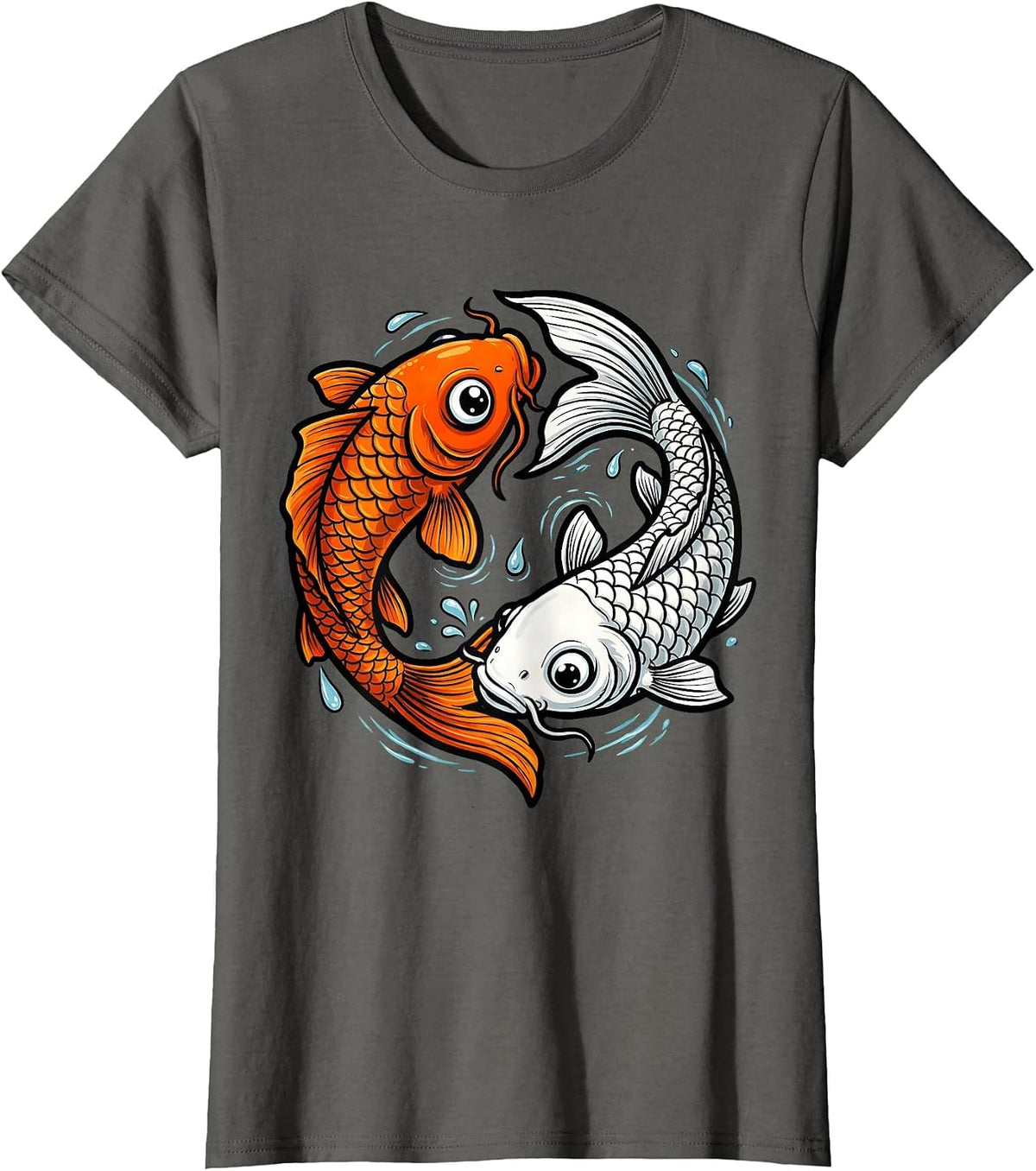 Women's Koi Fish Yin Yang Matching Couples Design T-Shirt - Asphalt Grey
