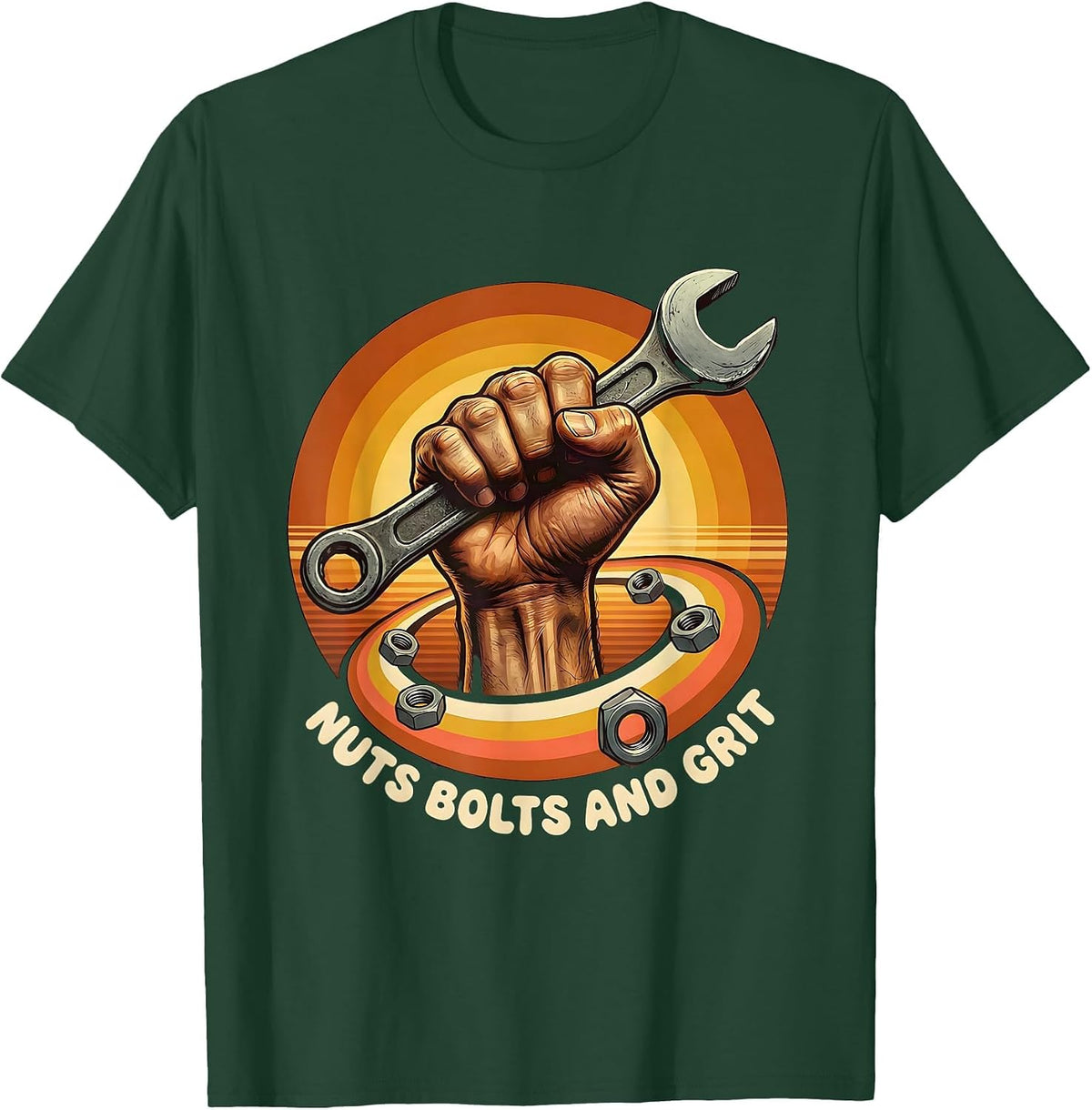 Men's Nuts Bolts and Grit Mechanic Design T-Shirt - Dark Green