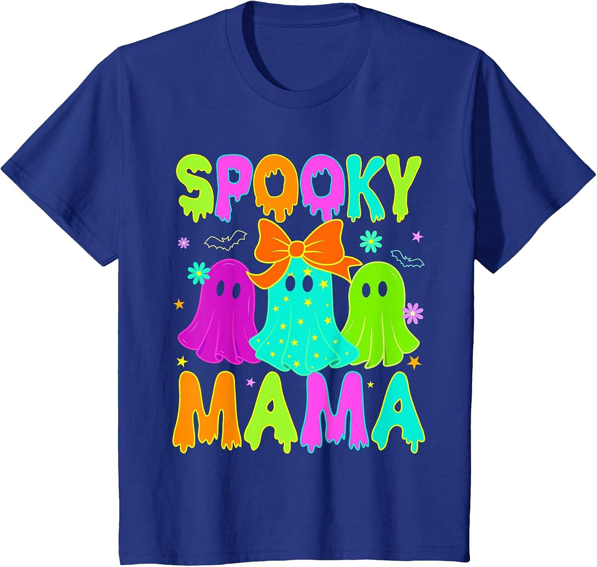 Spooky Mama Ghost Glow in Halloween Night Spooky Mom Mother T-Shirt - Royal Blue
