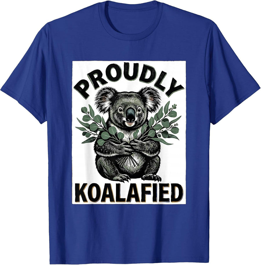 Proudly Koalafied Funny Koala Animal Lover Linocut Humor T-Shirt - Royal Blue