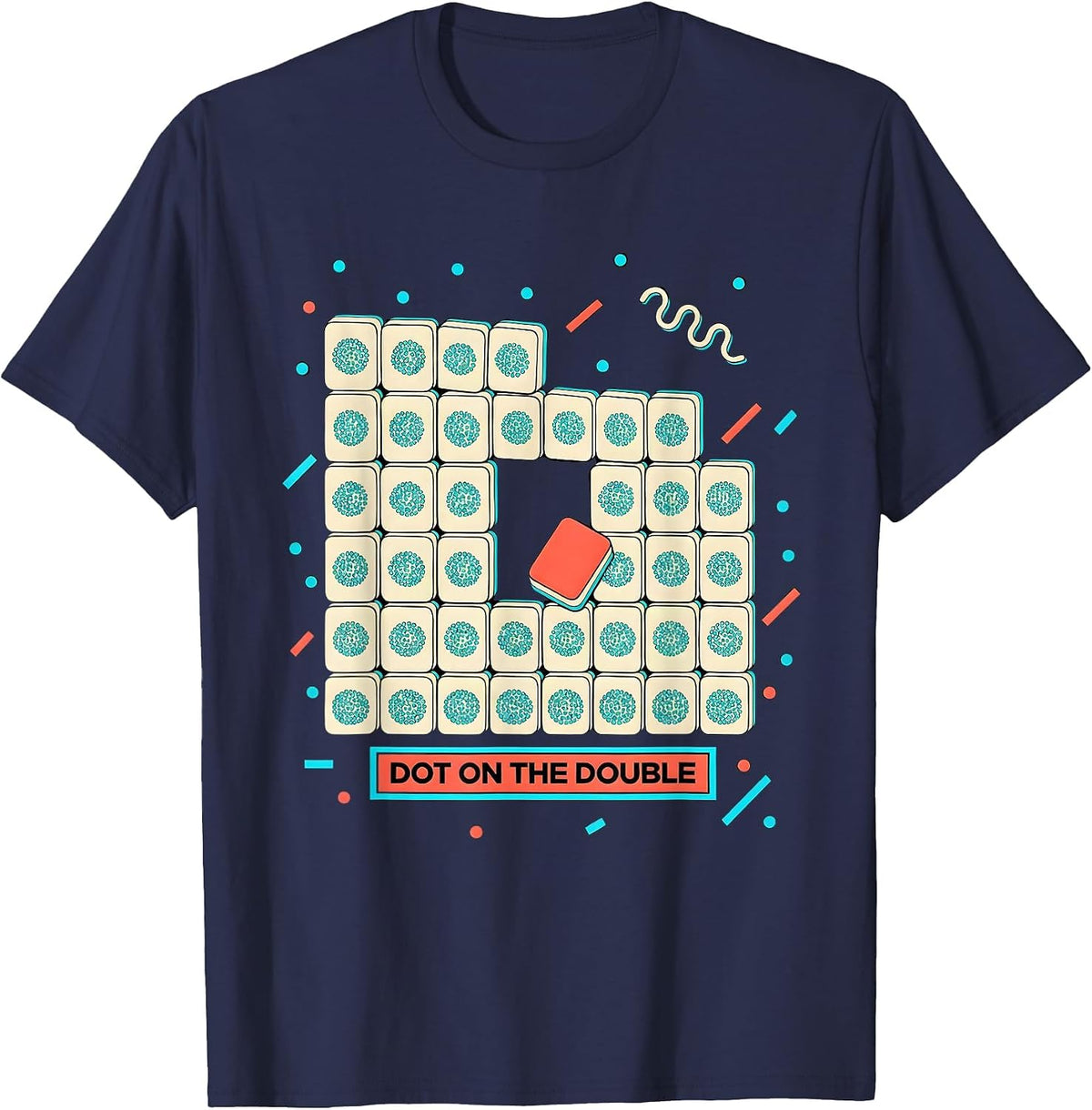 Dot On The Double Memphis Postmodern Funny Mahjong Player T-Shirt - Navy Blue