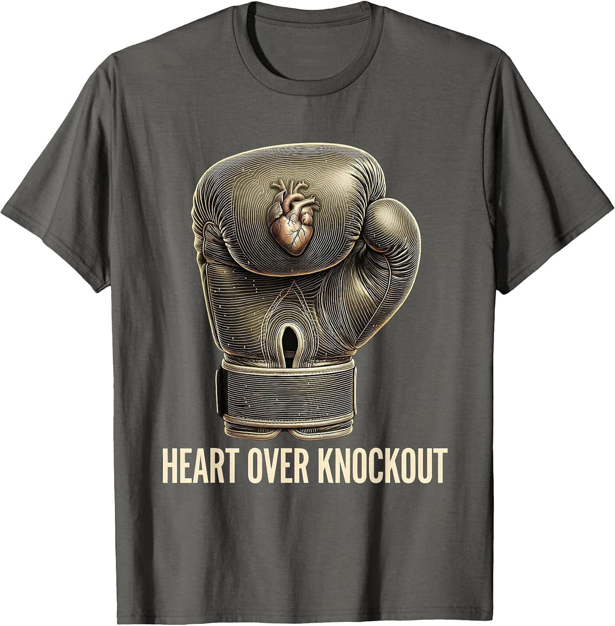 Men's Heart Over Knockout Boxing Graphic Design T-Shirt - Asphalt Grey