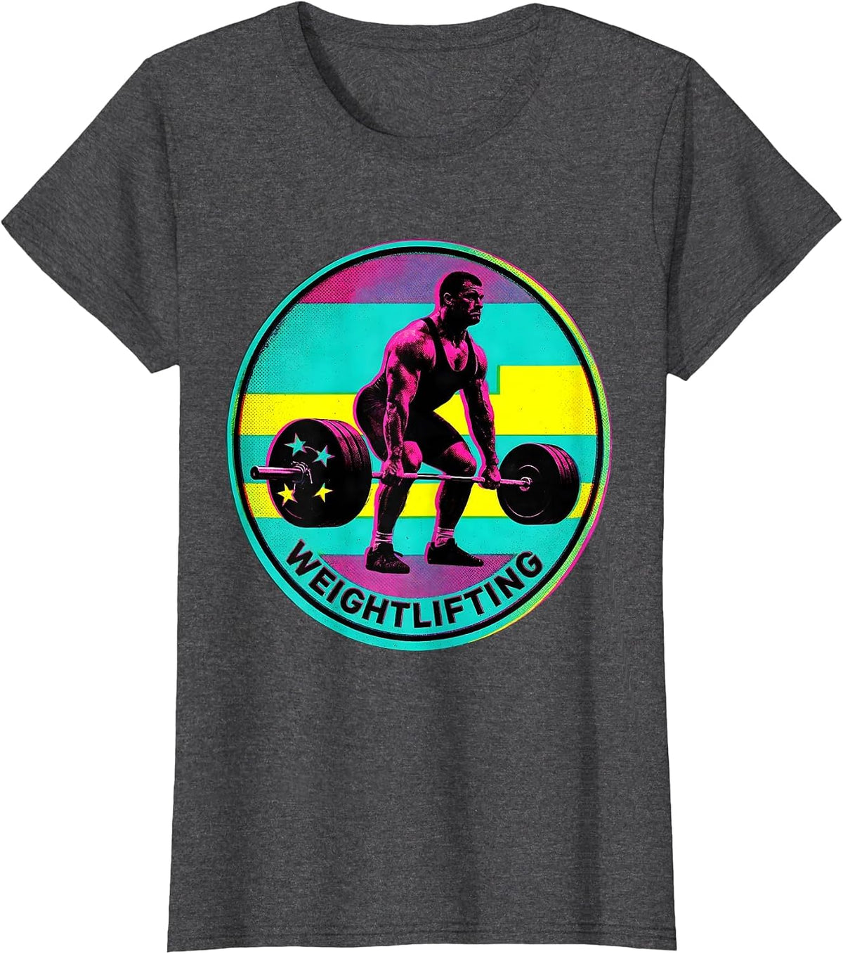 Women's Weightlifting Patriotic American Flag Weightlifter Risograph T-Shirt - Dark Heather Grey