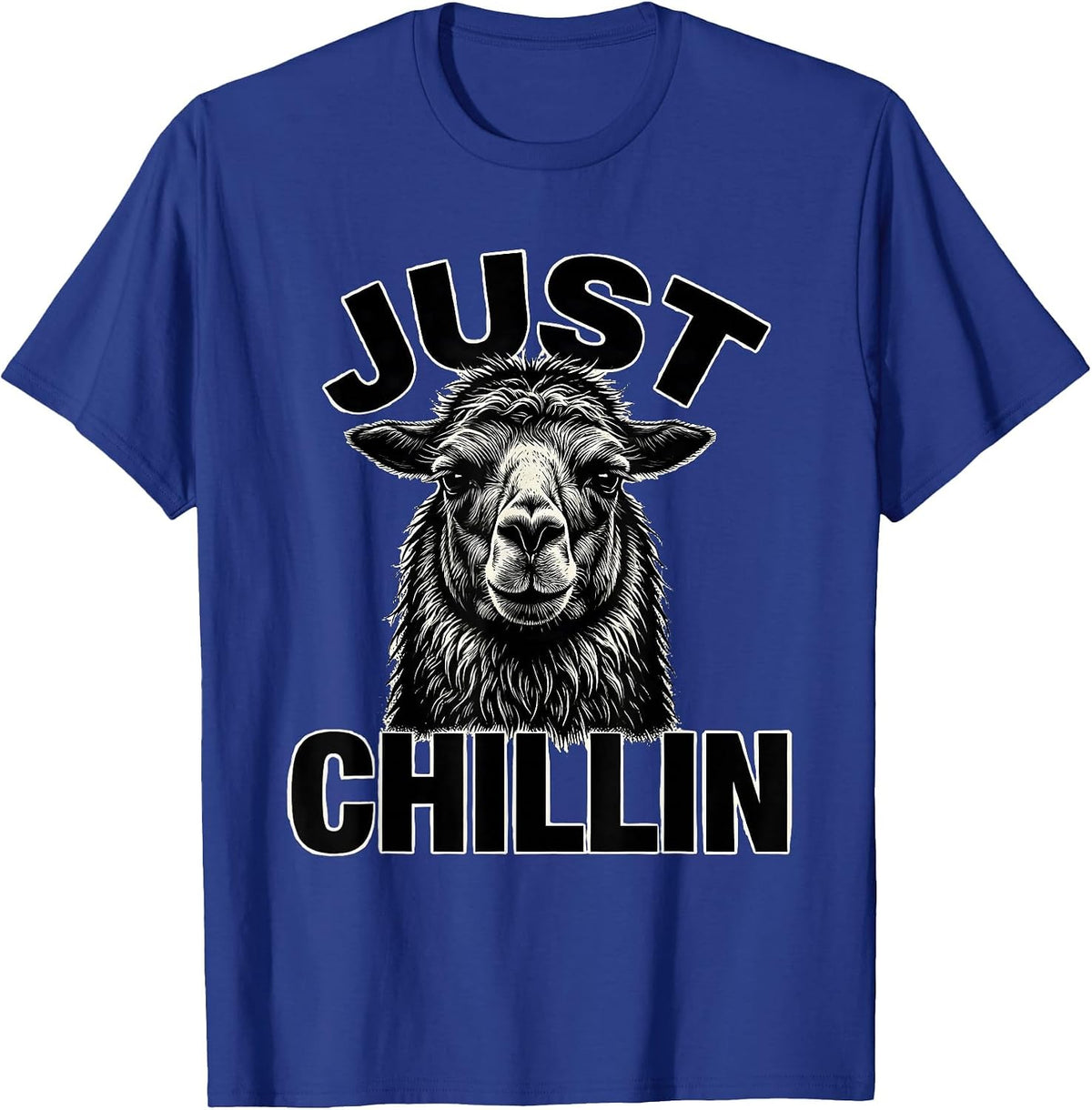JUST CHILLIN' Scratchboard Llama Novelty Animal Mascot T-Shirt - Royal Blue