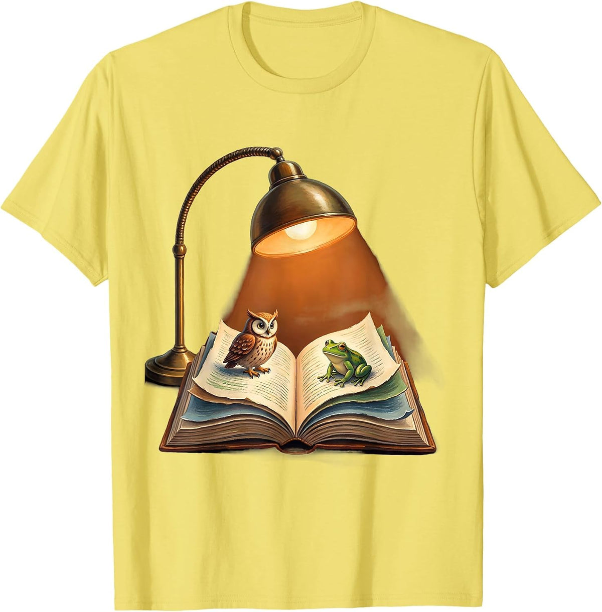 Men's Reading Teacher Desk Lamp Storybook Illustration T-Shirt - Lemon Yellow