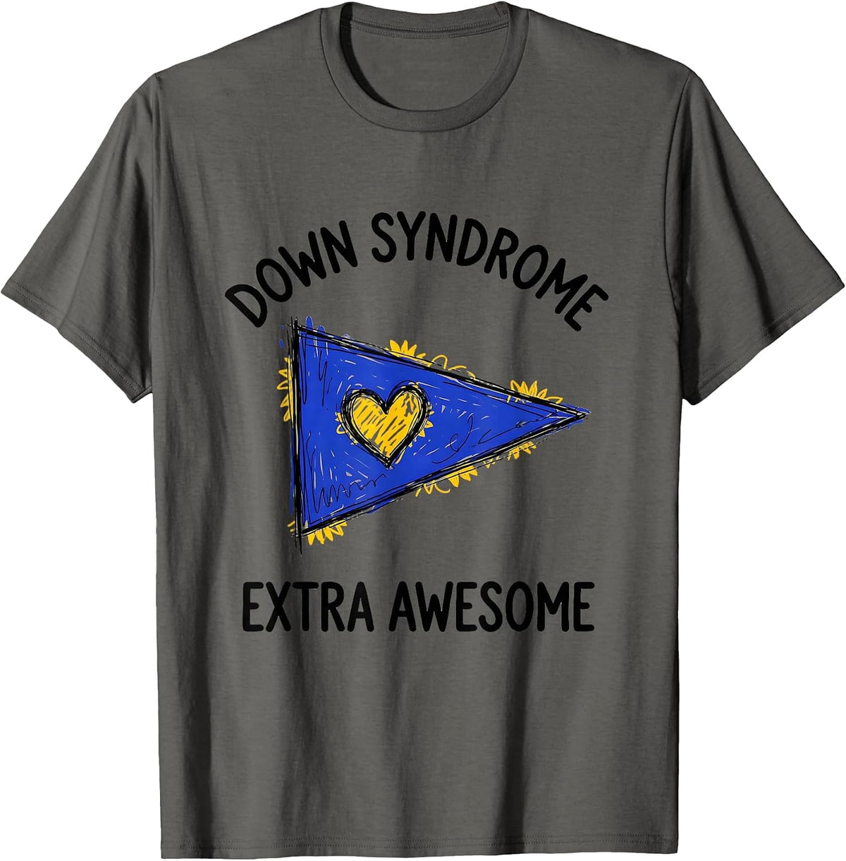 Men's Down Syndrome Extra Awesome Hand-Sketched Awareness Support T-Shirt - Asphalt Grey