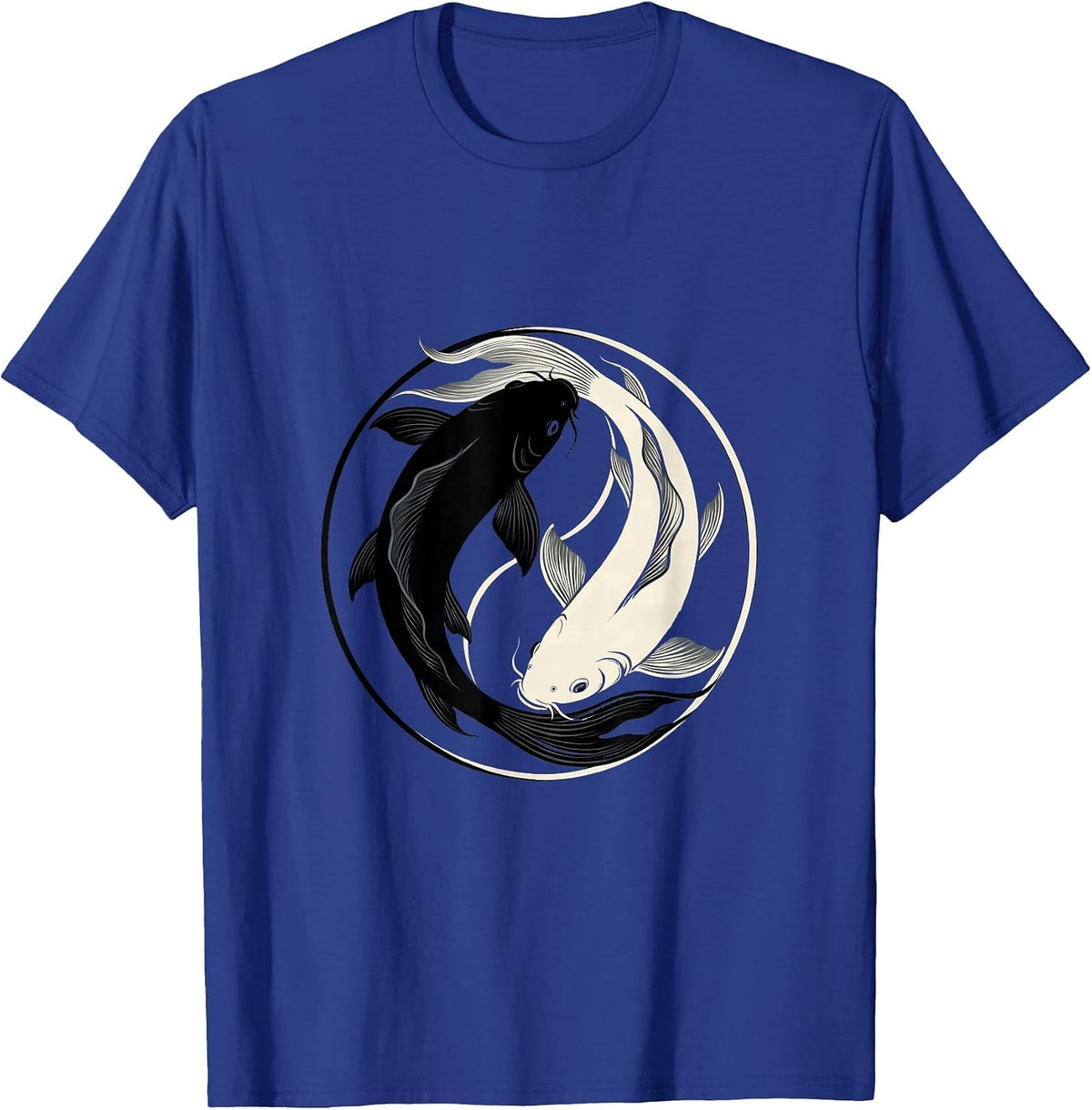 Yin Yang Koi Fish Circling Harmony Design T-Shirt - Royal Blue