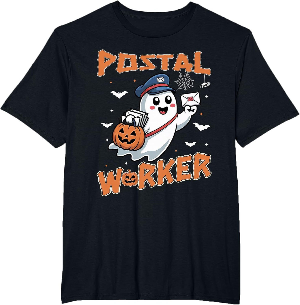 Postal Worker Pumpkin Post Office Staff Ghost Halloween Men T-Shirt - Black