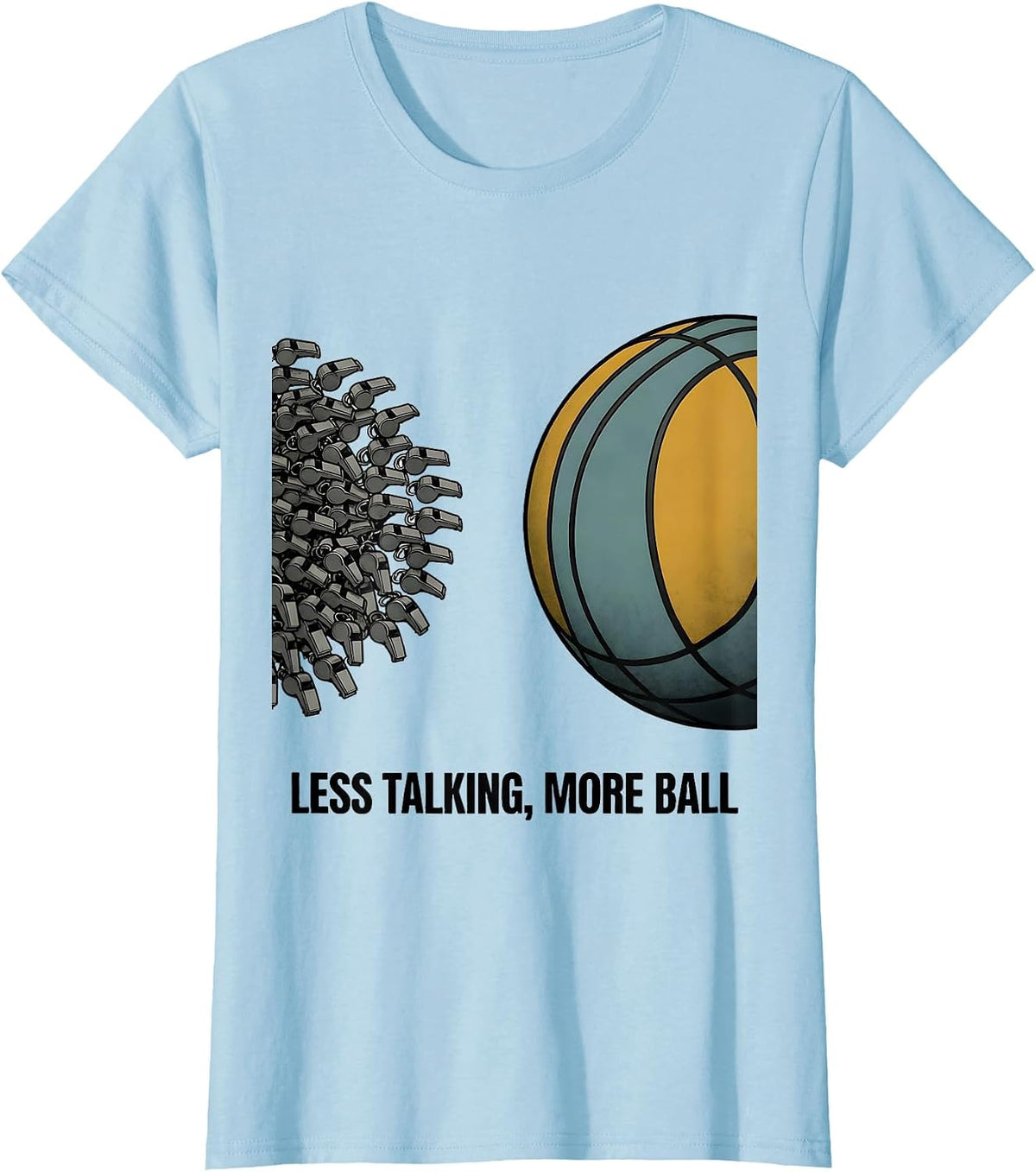 Women's Less Talking More Ball Funny PE Teacher Back To School Gym T-Shirt - Baby Blue