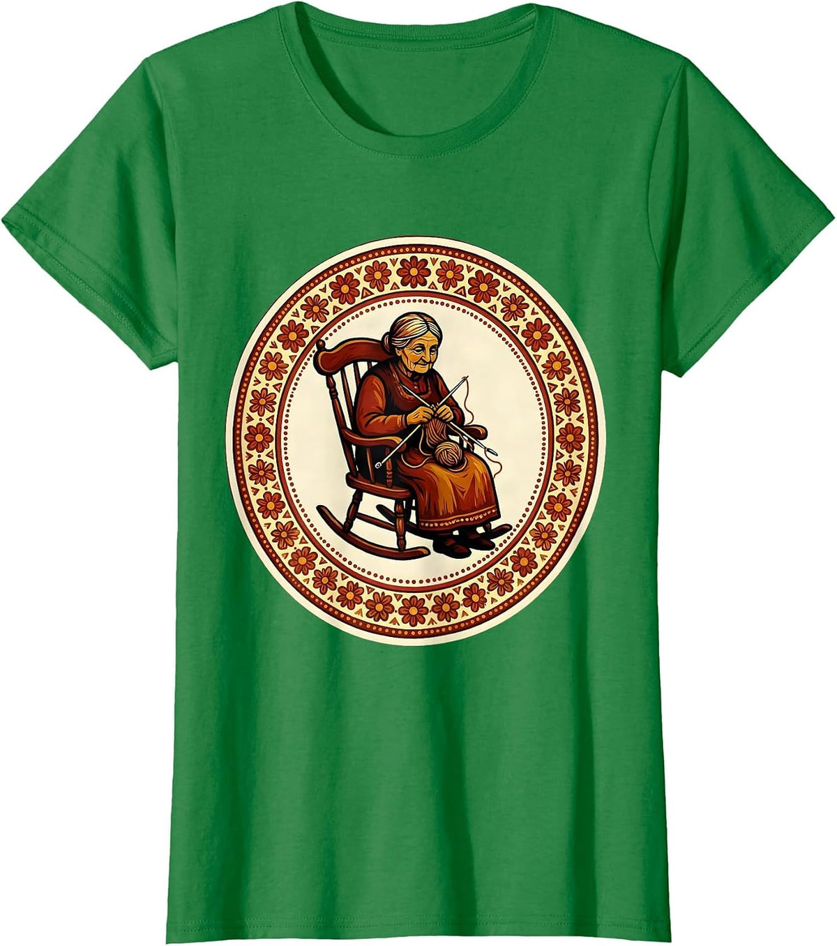 Women's Nana Knitting in Rocking Chair Graphic T-Shirt - Kelly Green