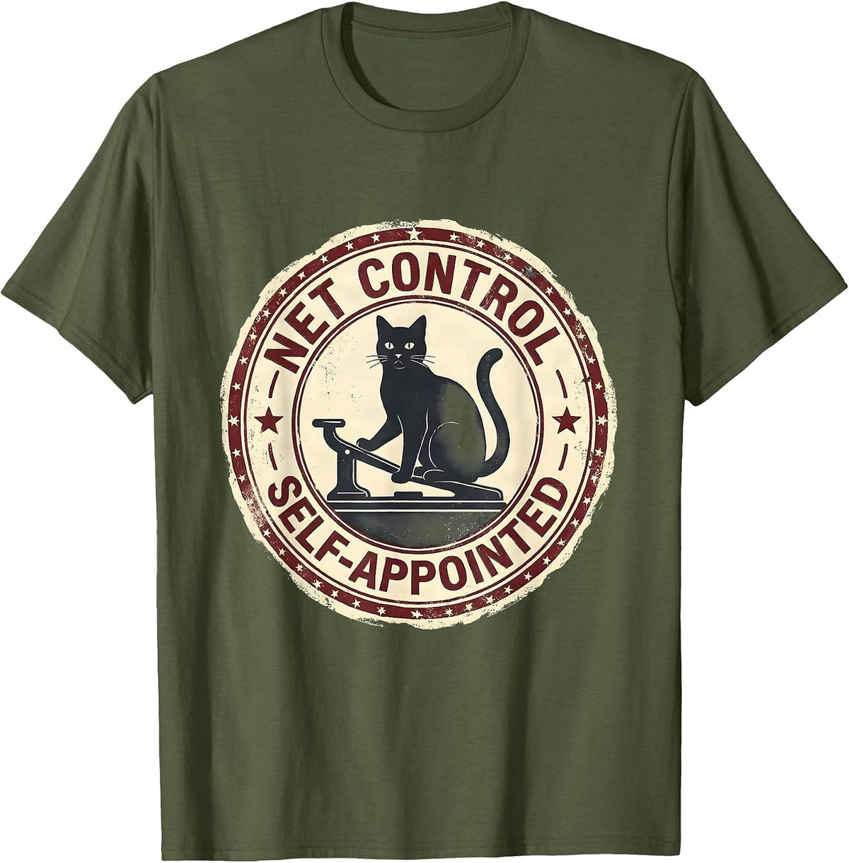 Net Control Self-Appointed Vintage Cat Lover Ham Radio T-Shirt - Olive Green
