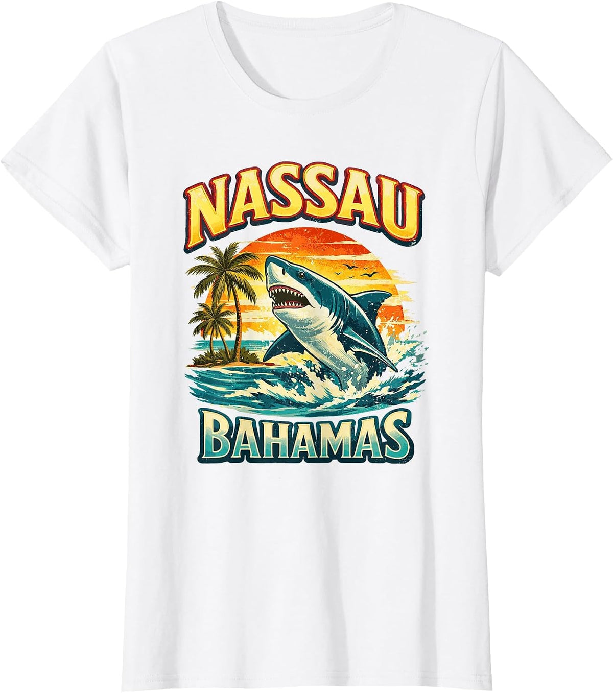 Nassau Bahamas Shark Beach Sunset Graphic T-Shirt - White