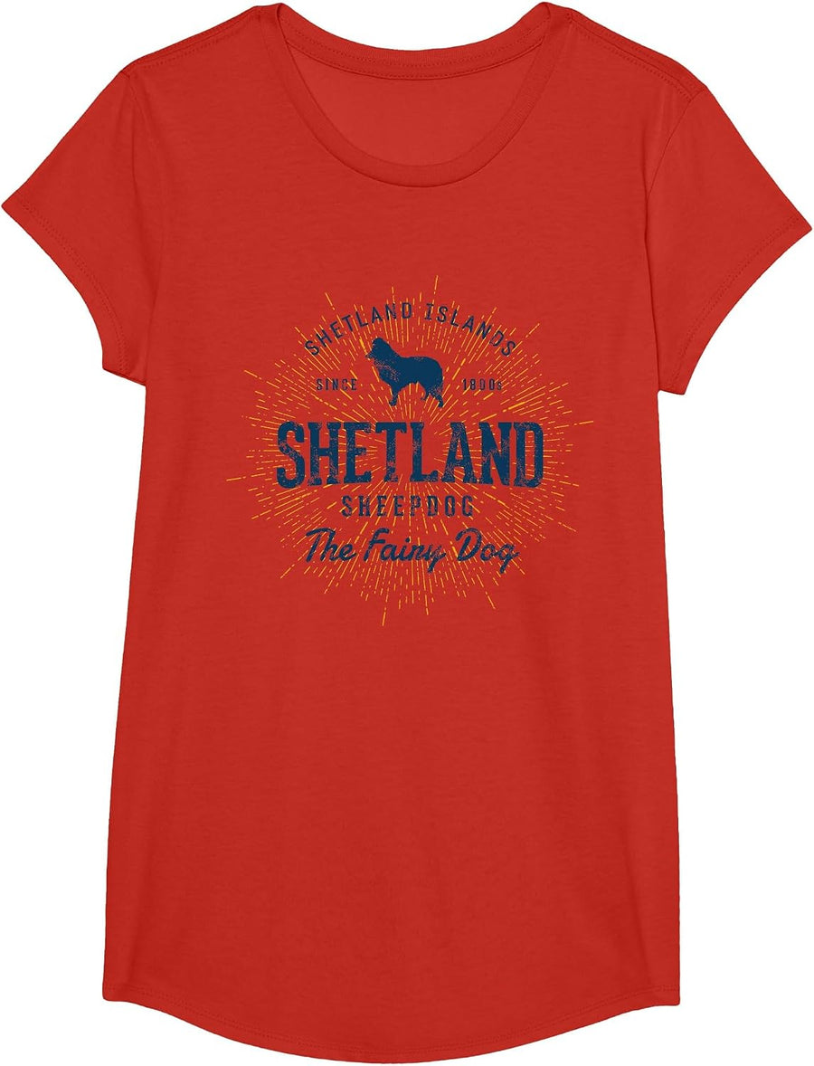 Vintage Sheltie Shetland Sheepdog Retro T-Shirt - Girls Red