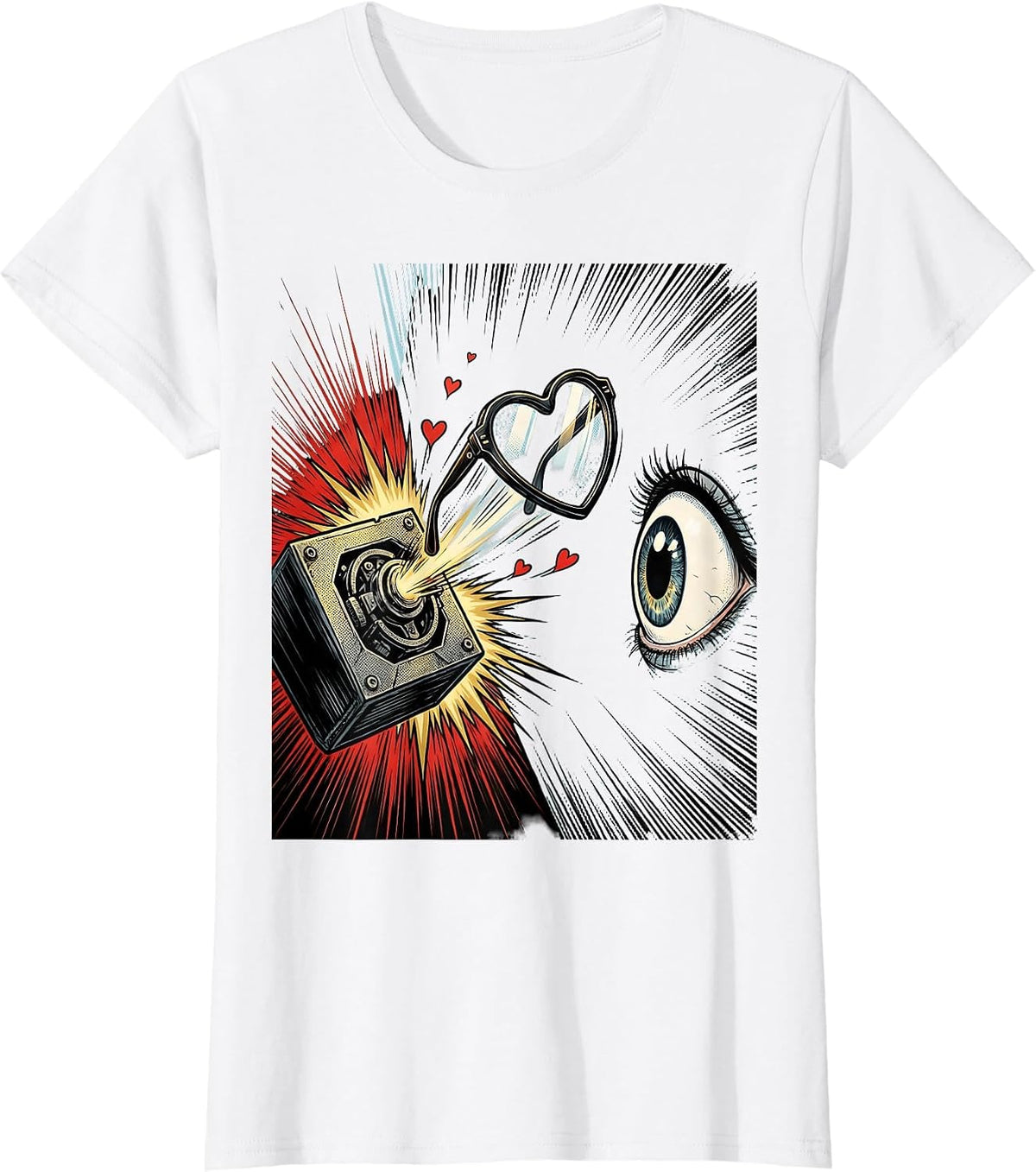Women's Comic Lens Heart Optometrist Eye-Care Humor T-Shirt - White
