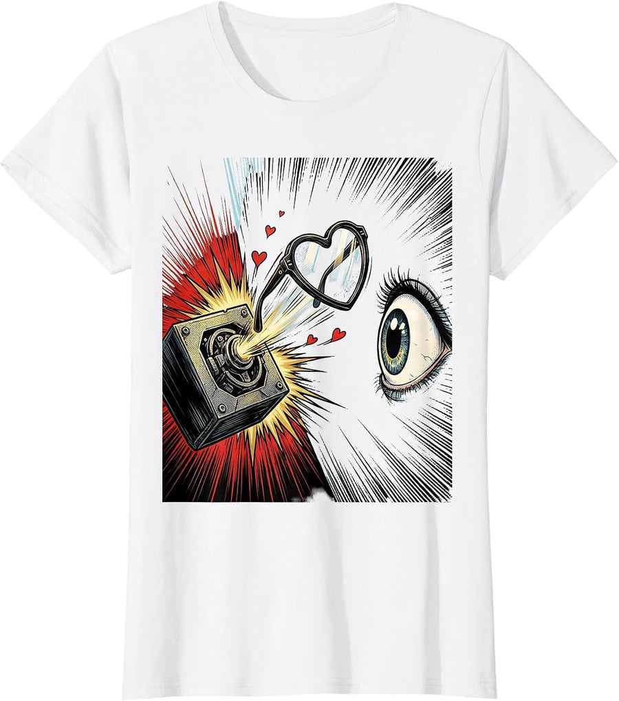 Women's Comic Lens Heart Optometrist Eye-Care Humor T-Shirt - White