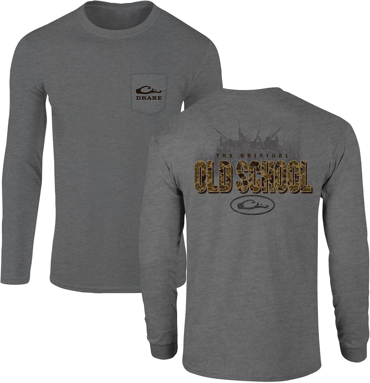 Drake Waterfowl Men's Old School Original Long Sleeve T-Shirt - Graphite Heather