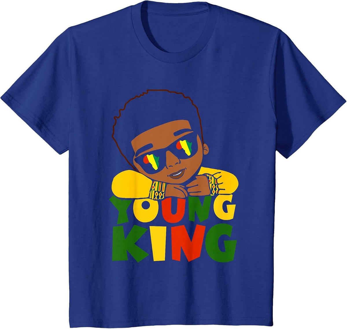 Black Young King Black History Month Kids Afro Boys Men T-Shirt - Royal Blue