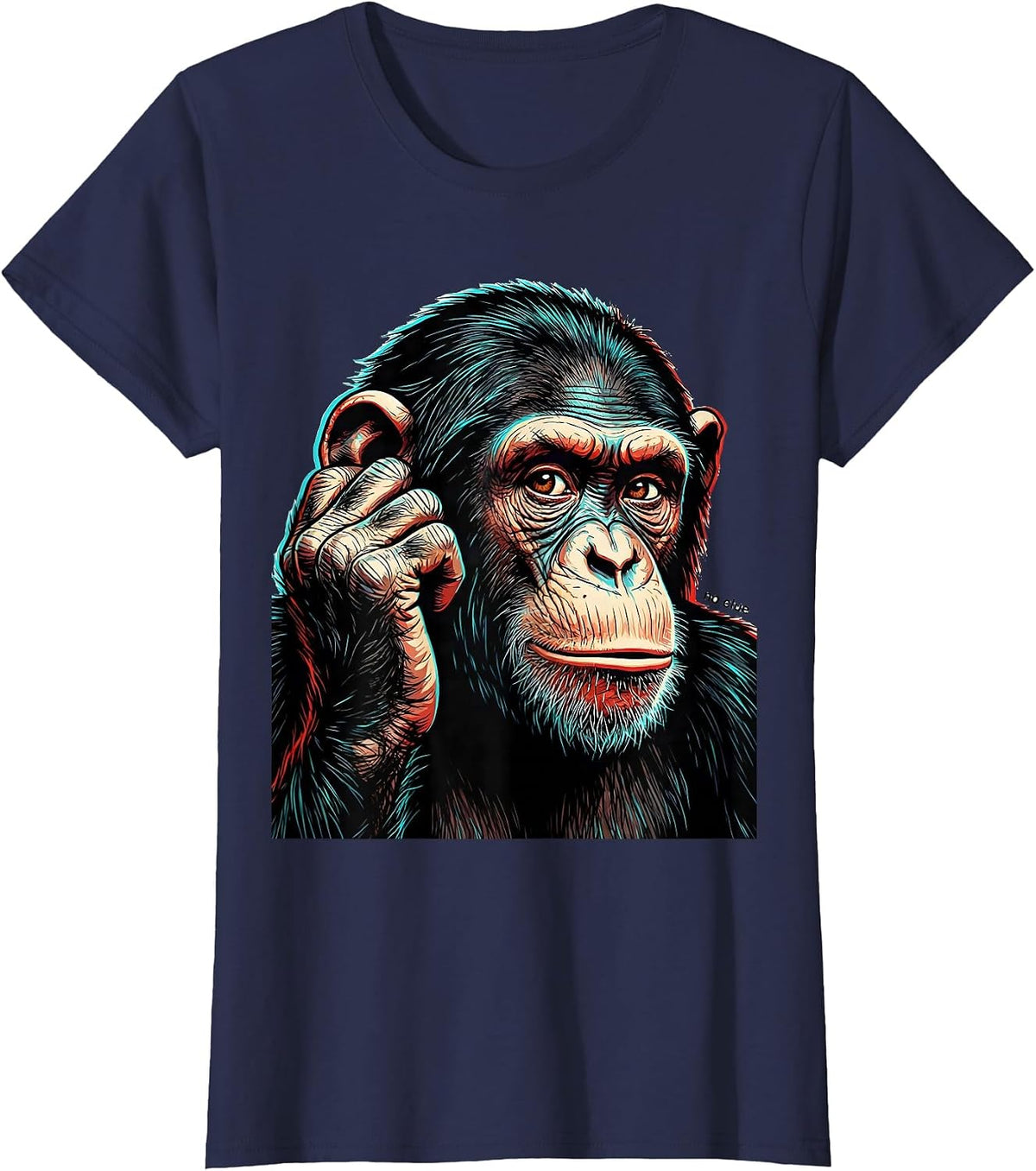 Women's No Clue Pop Art Monkey Meme Humor Funny Animal Joke T-Shirt - Navy Blue