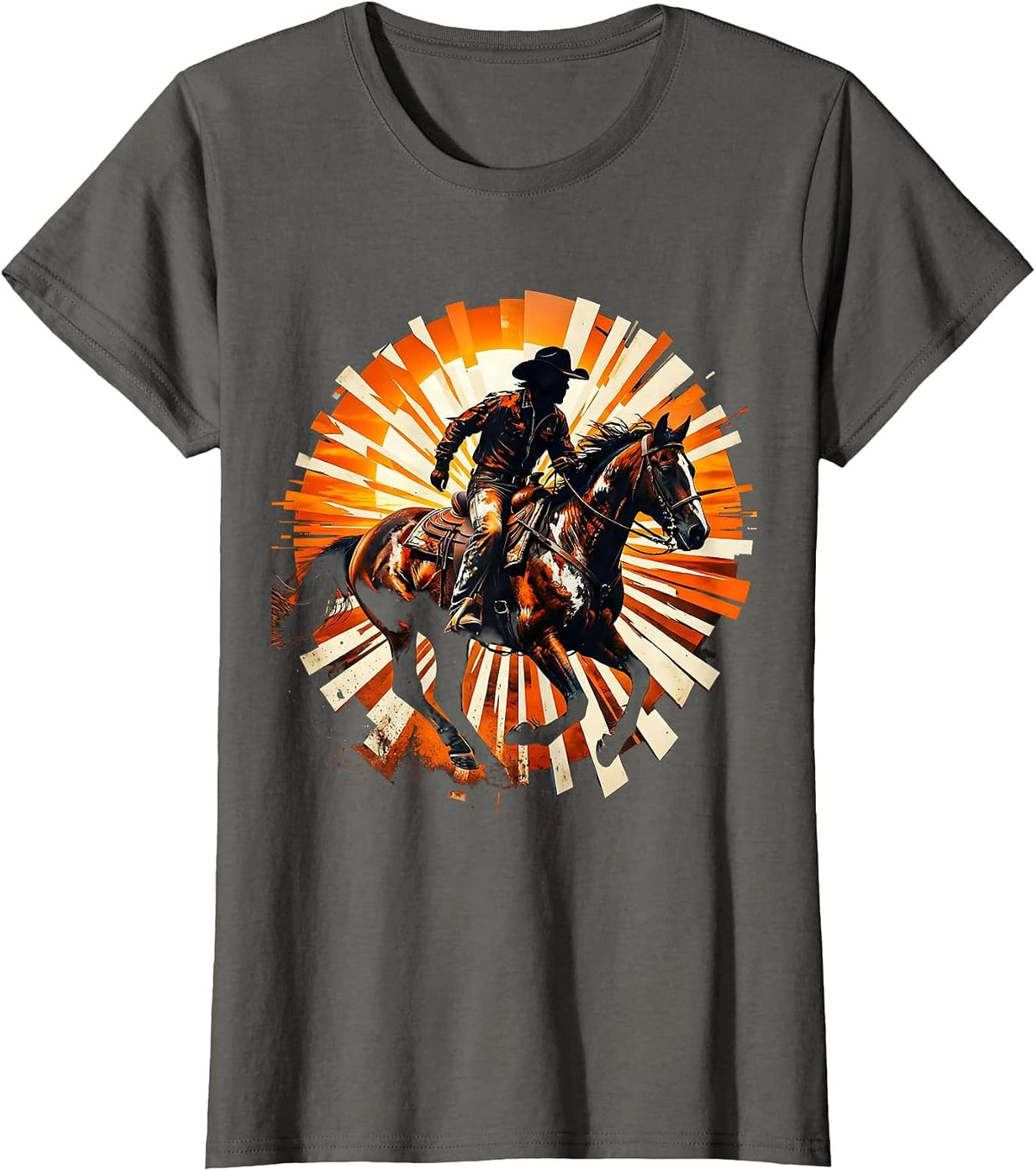 Women's Lone Cowboy Riding Horse at Sunset Graphic T-Shirt - Asphalt Grey