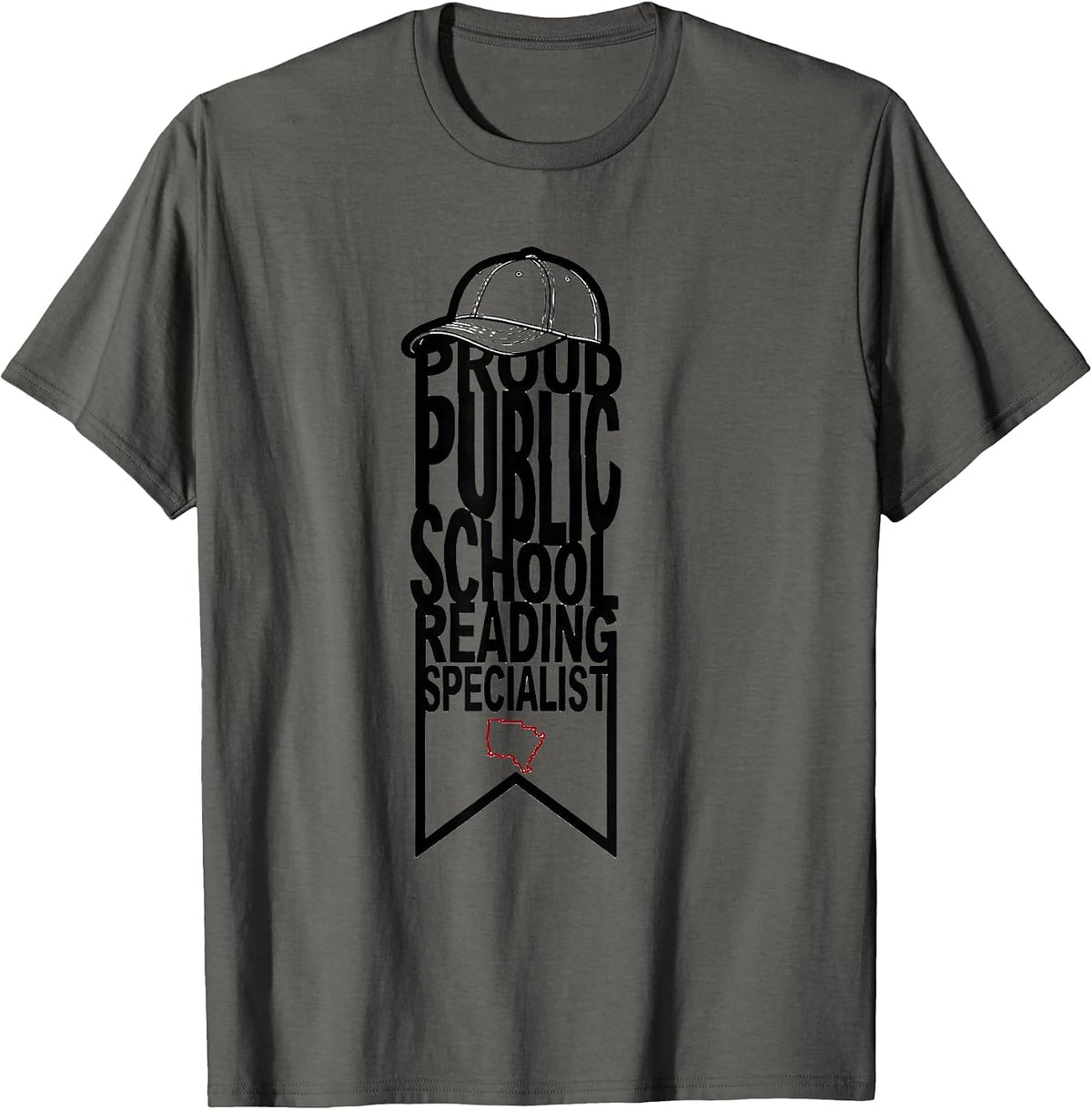 Proud Public School Reading Specialist Teacher Red For Ed T-Shirt - Asphalt Grey