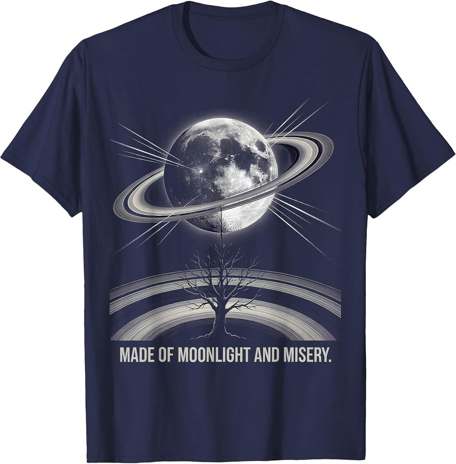 Made of Moonlight and Misery Goth Design T-Shirt - Navy Blue