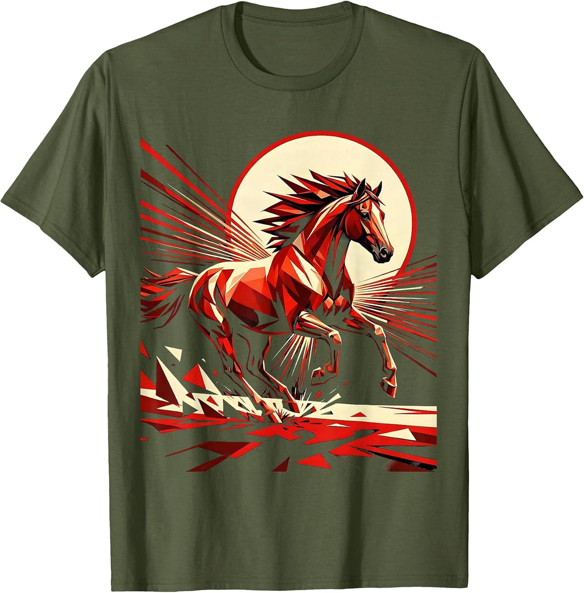Men's Wild Horse Galloping Through Open Field Graphic T-Shirt - Olive Green