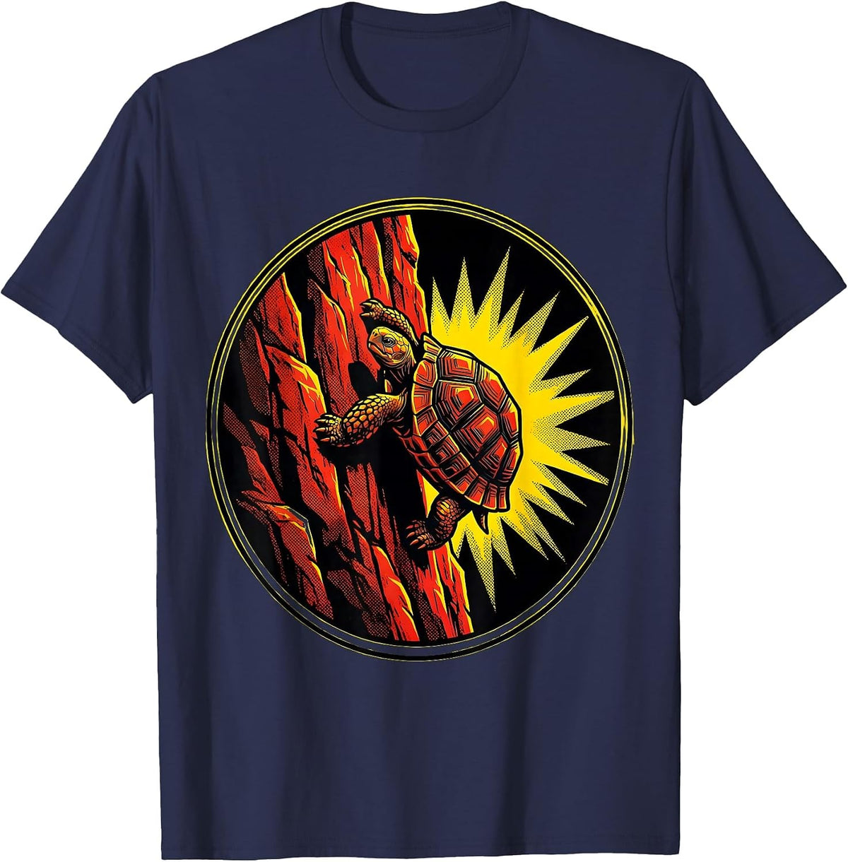 Tortoise Climbing Cliff Face Perseverance Art T-Shirt - Navy Blue