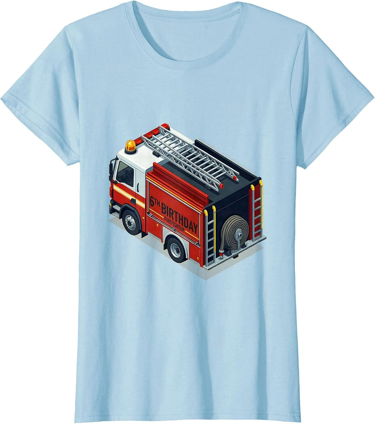 Women's 6th Birthday Firefighter Isometric Fire Truck Kids Party T-Shirt - Baby Blue