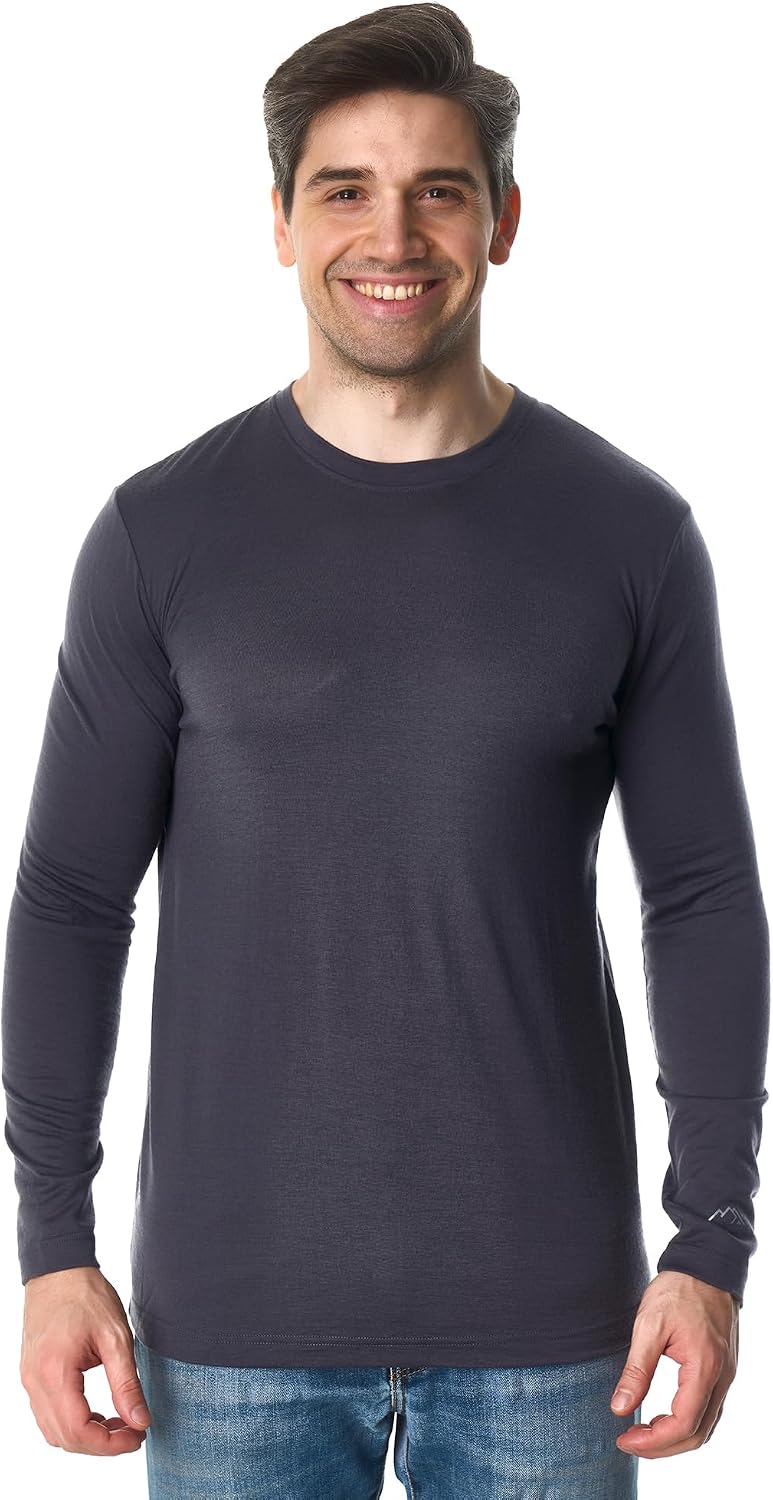 100% Merino Wool Shirts for Men - Thermal Shirt Underscrub Long Sleeve - .190 Dark Charcoal