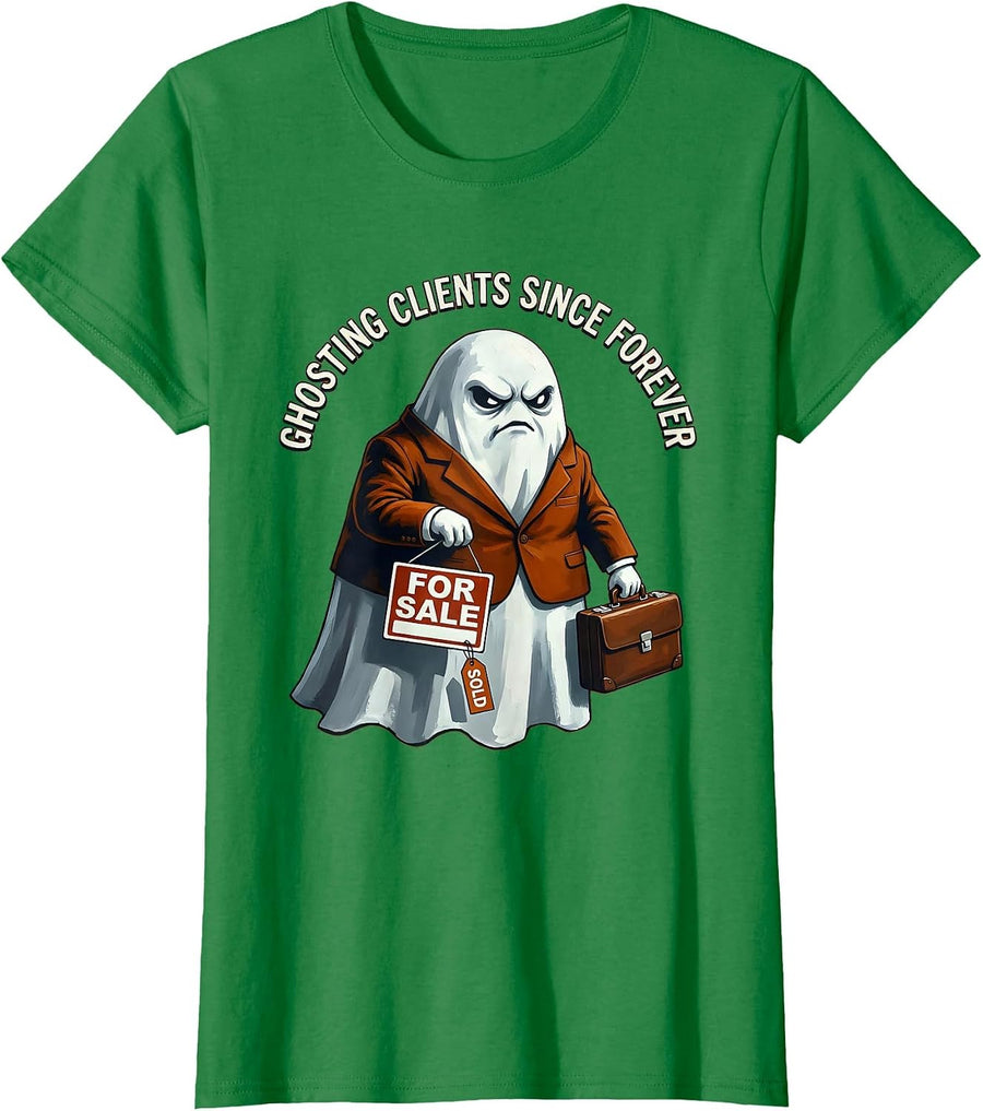 Women's Halloween Funny Ghost Real Estate Agent Design T-Shirt - Kelly Green
