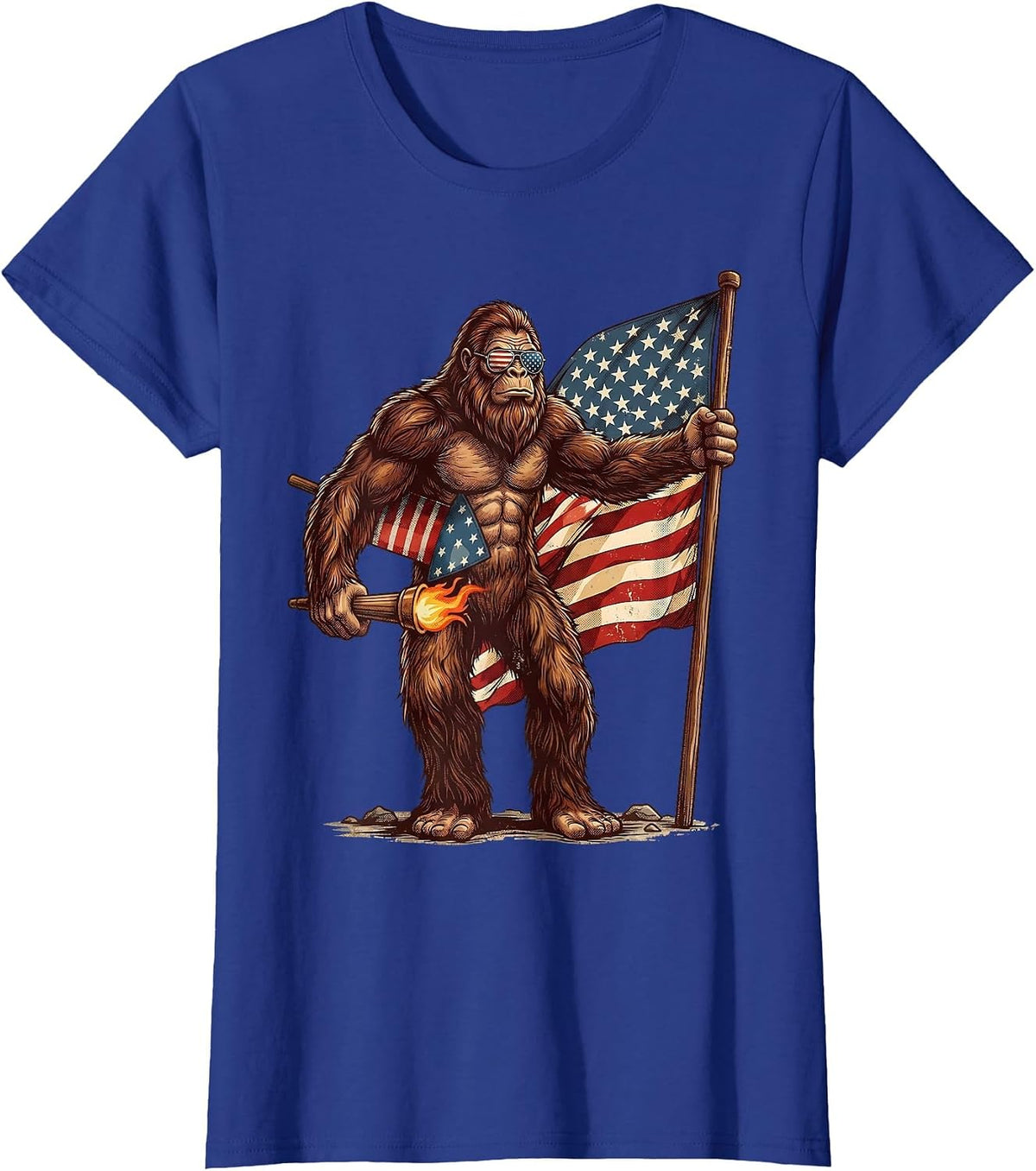 Bigfoot 4th of July Men Fireworks Sasquatch American Flag T-Shirt - Royal Blue