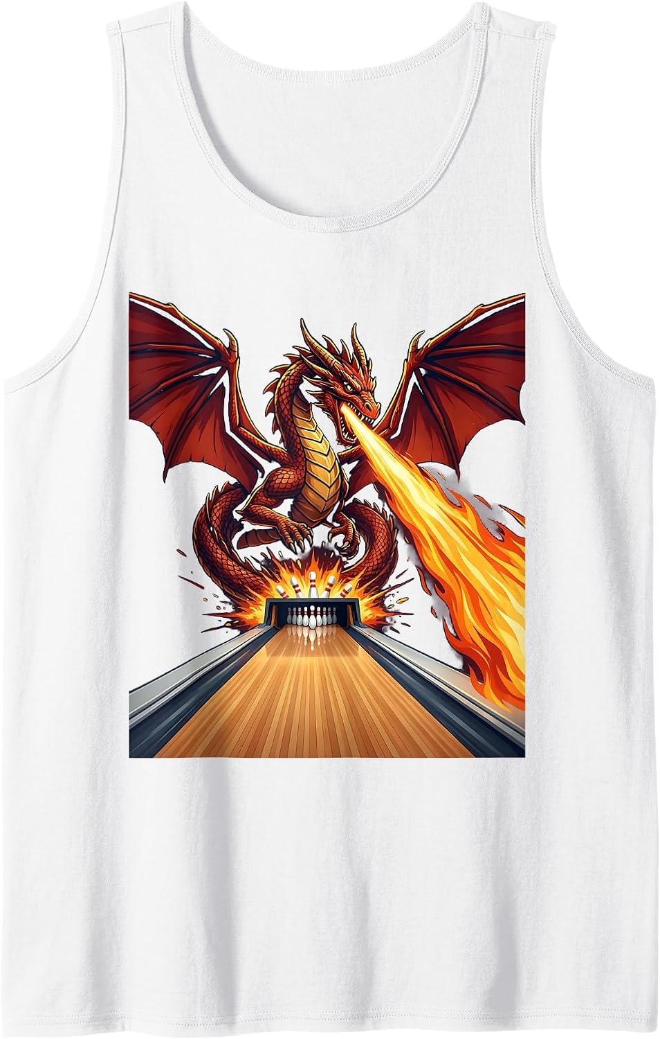 Dragon Bowling Fire Lane Graphic Tee Tank Top - White
