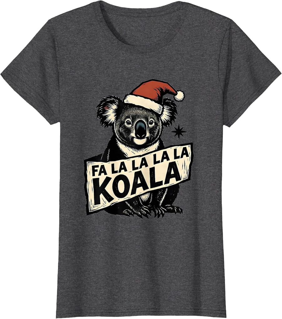 Women's Fa La La La La Koala Funny Koala Lover Christmas Humor T-Shirt - Dark Heather Grey