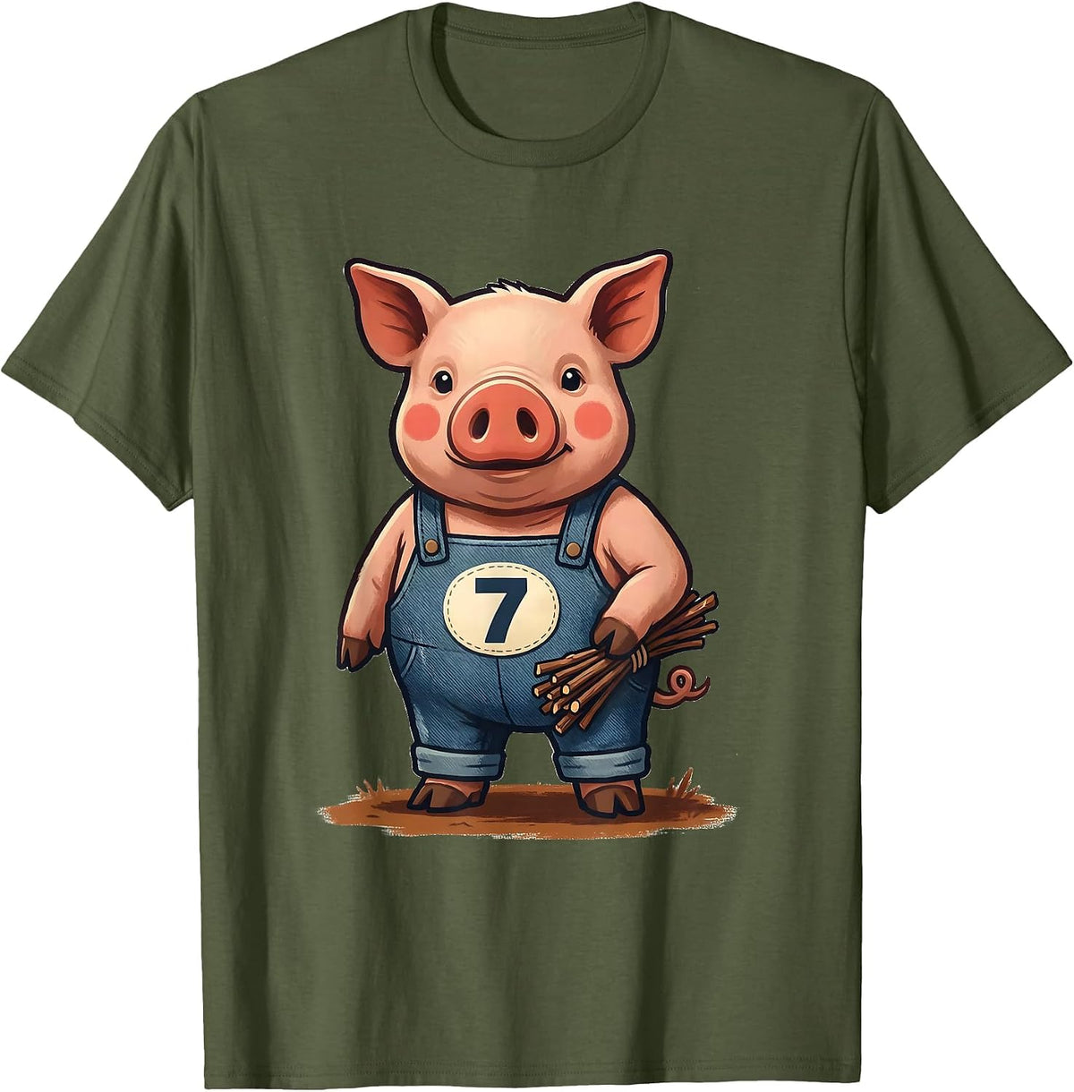 7 Funny Pig Lover Halloween Costume Humor T-Shirt - Olive Green