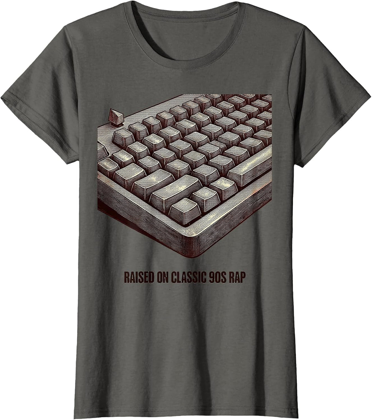 Women's Raised On Classic 90s Rap Retro Hip Hop Nostalgia Unisex T-Shirt - Asphalt Grey