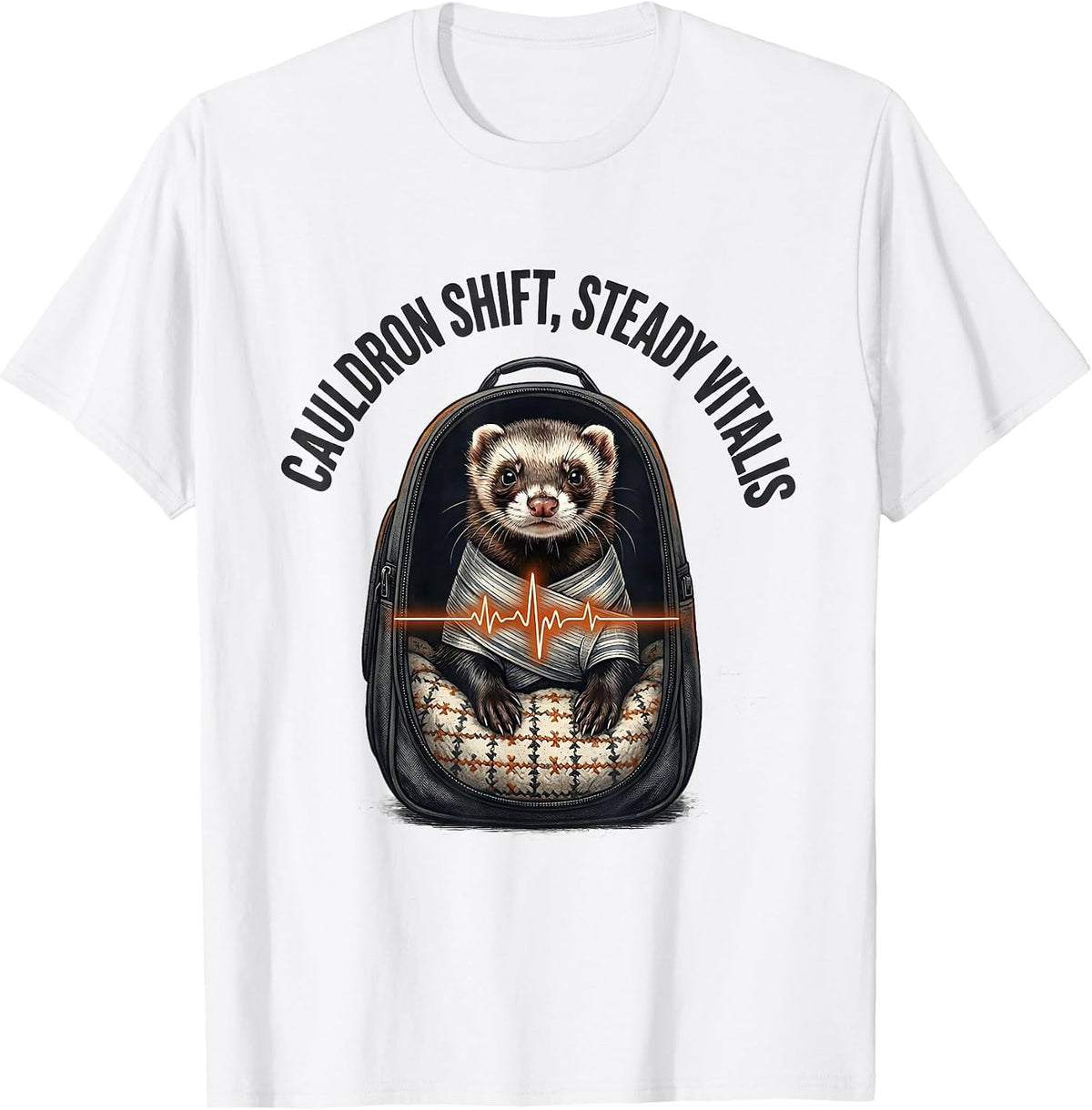 Men's Cauldron Shift Steady Vitals Funny Vet Tech Veterinary T-Shirt - White