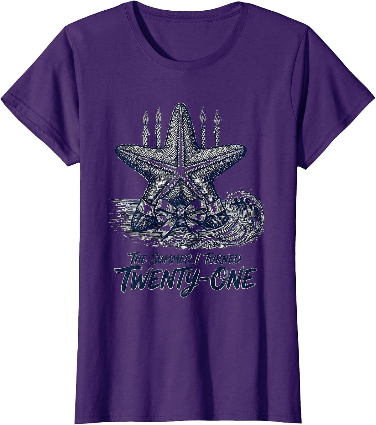 Women's The Summer I Turned Twenty-One Vintage Coastal Bow Birthday T-Shirt - Purple