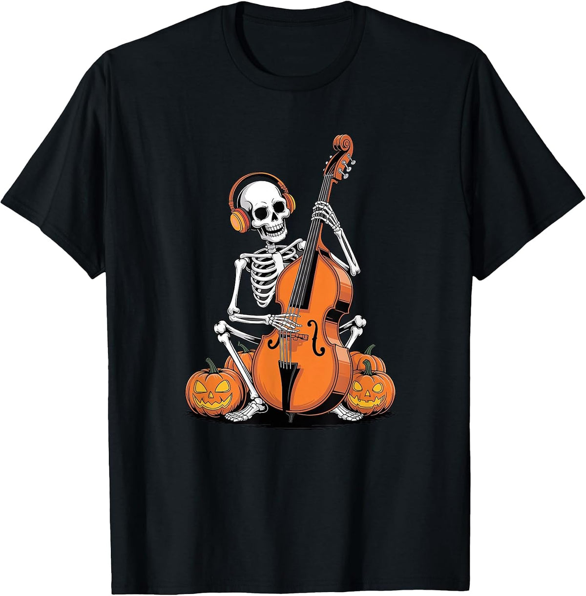 Halloween Skeleton Double Bass Contrabass Bassist T-Shirt - Black