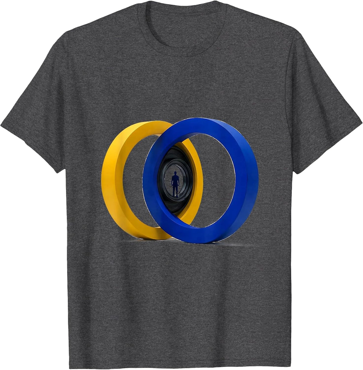 Men's Yellow and Blue Open Rings Down Syndrome Awareness Support T-Shirt - Dark Heather Grey