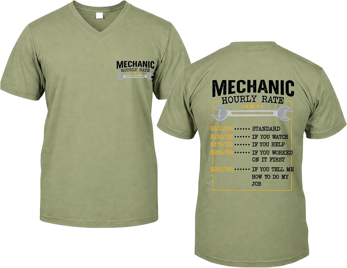 Mechanic Hourly Rate Shirt Mechanic Shirt Labor Day T-Shirts for Men - V-Neck Olive Green
