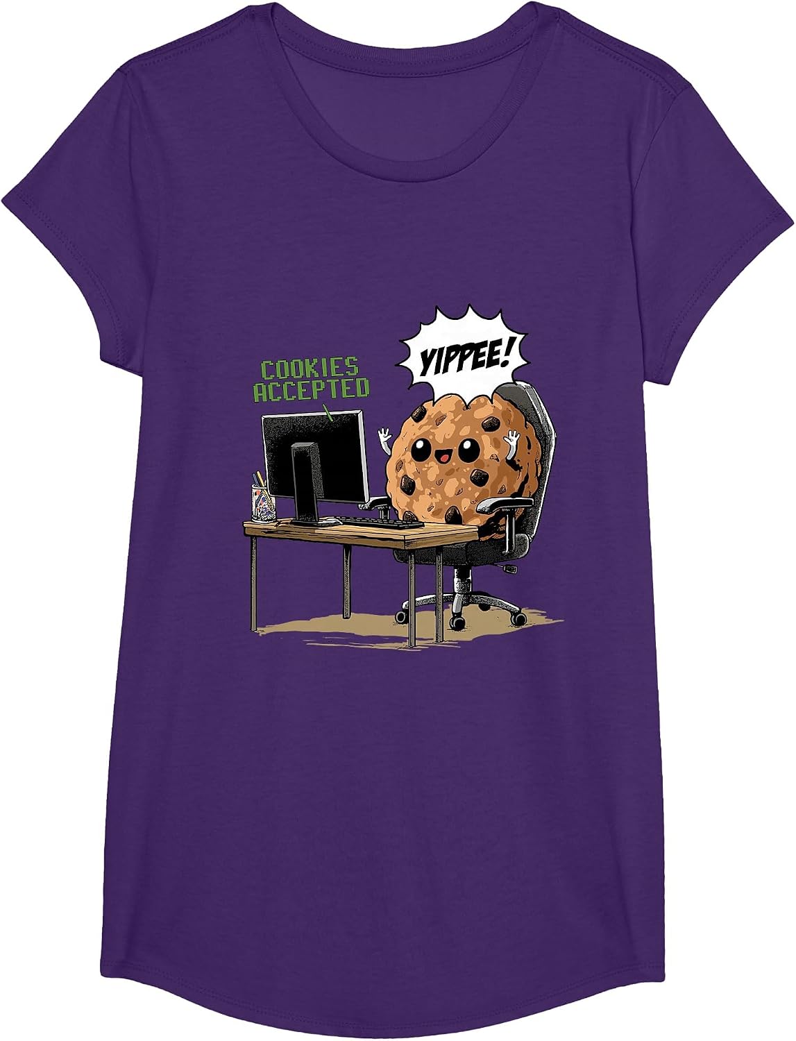 Cookies Accepted Nerd Shirt Funny Computer Internet Coder T-Shirt, Girls, Purple, Medium - As Pictured