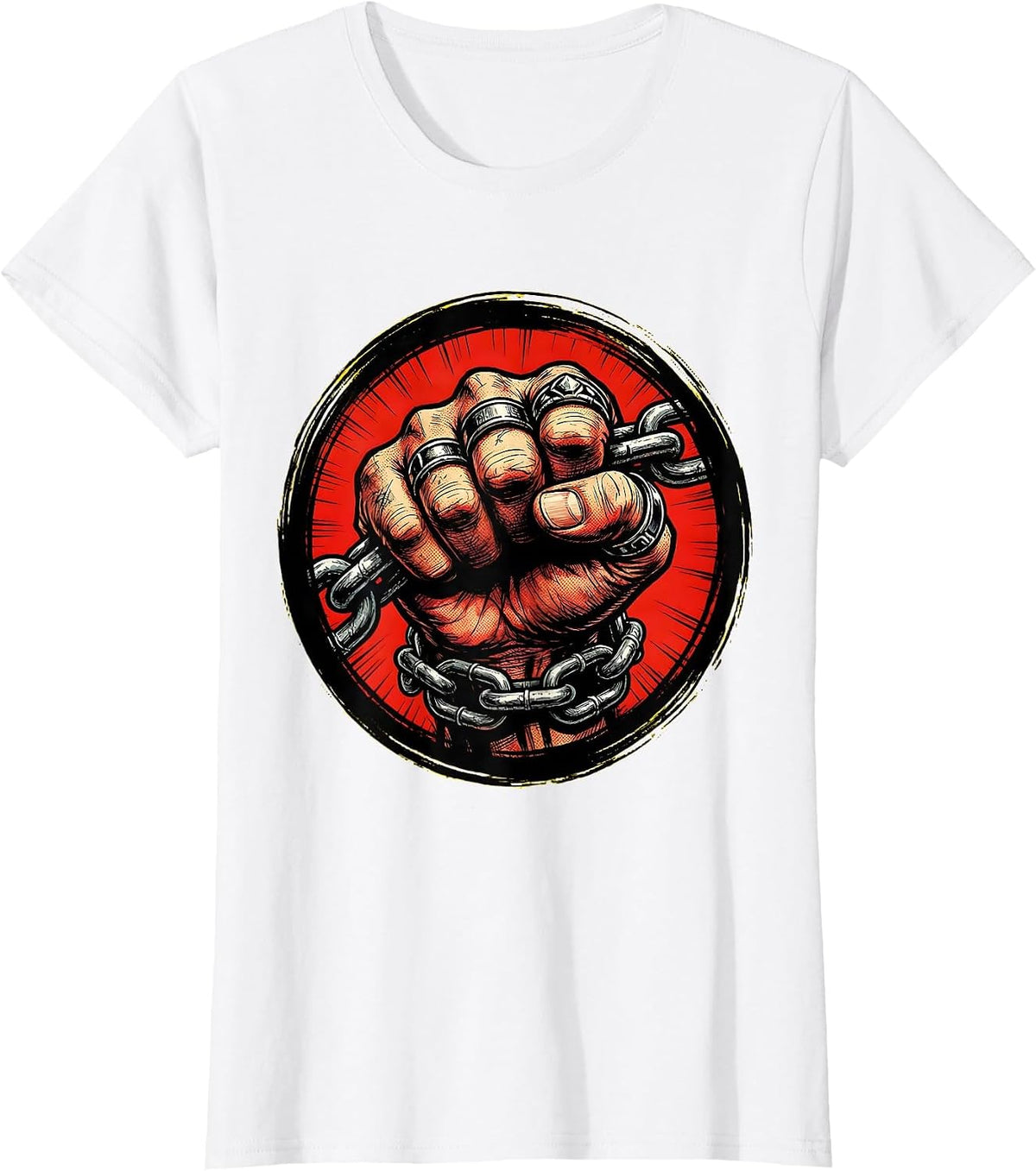 Punk Knuckle Rings Chain Grip Graphic Design T-Shirt - White