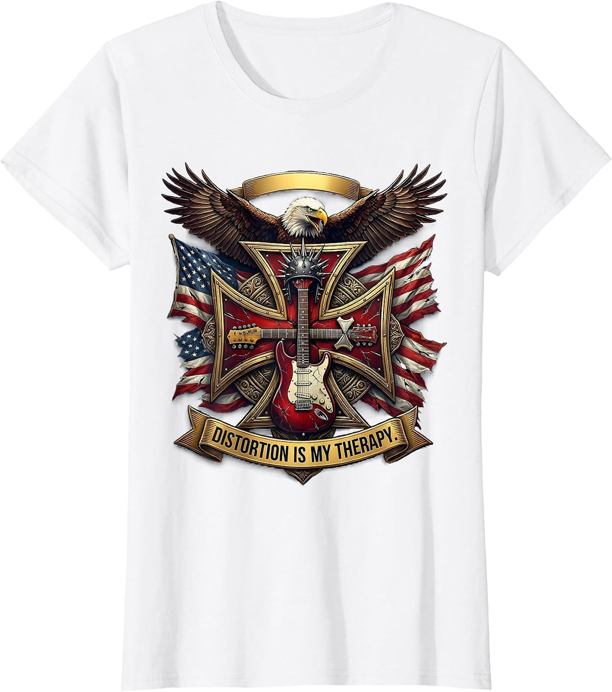 Distortion Is My Therapy Punk Music Design T-Shirt - White