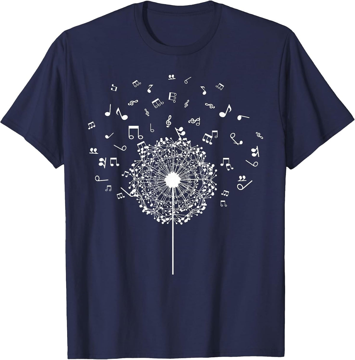 Musician Dandelion Flower Music Notes Clef Teacher T-Shirt - Navy Blue