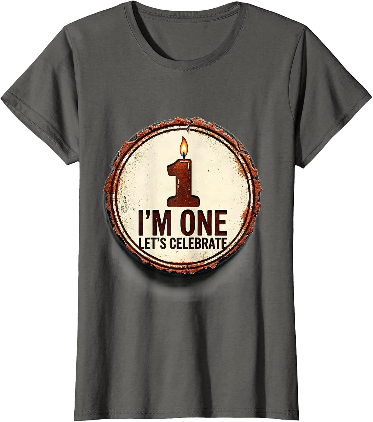 Women's I'm One Let's Celebrate Rubber Stamp First Birthday Family T-Shirt - Asphalt Grey