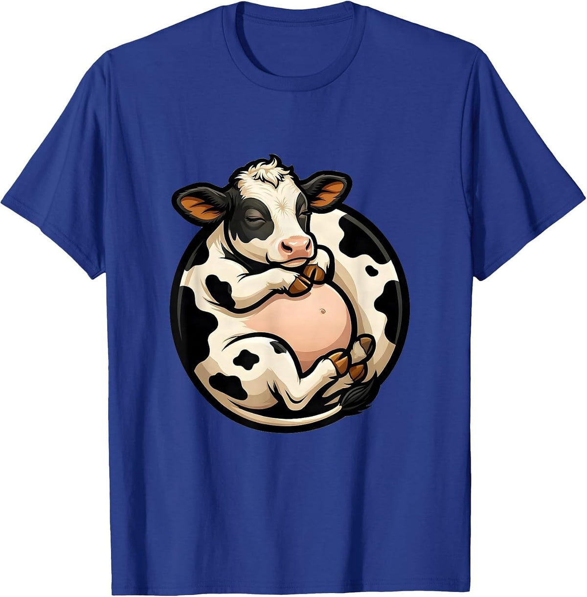 Men's Sleeping Baby Cow Cute Cow Print Graphic T-Shirt - Royal Blue