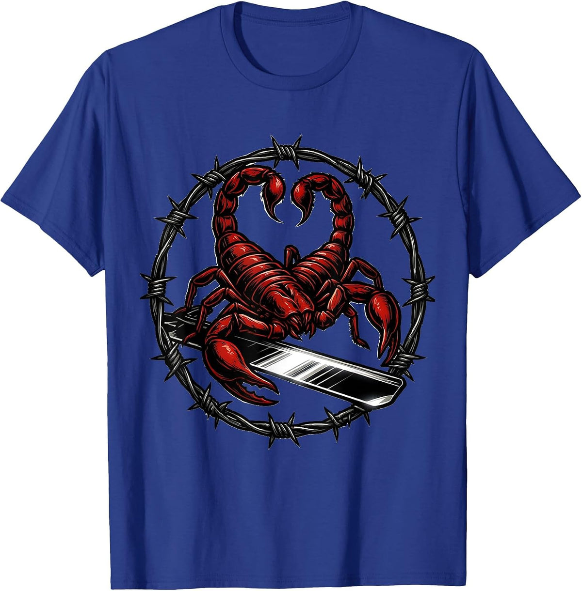 Grunge Scorpion on Razor Blade Dark Art Design T-Shirt - Royal Blue