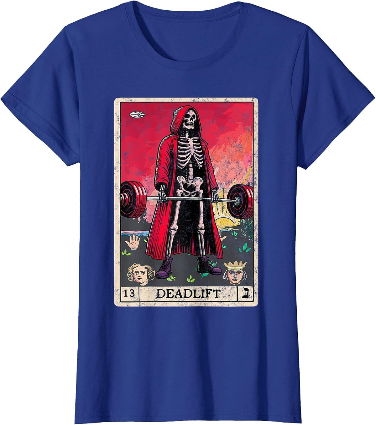 Vintage Deadlift Skeleton Halloween Gym Jokes Weightlifting T-Shirt - Royal Blue