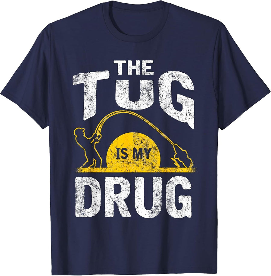 The Tug is My Drug Funny Fishing T-Shirt - Navy Blue