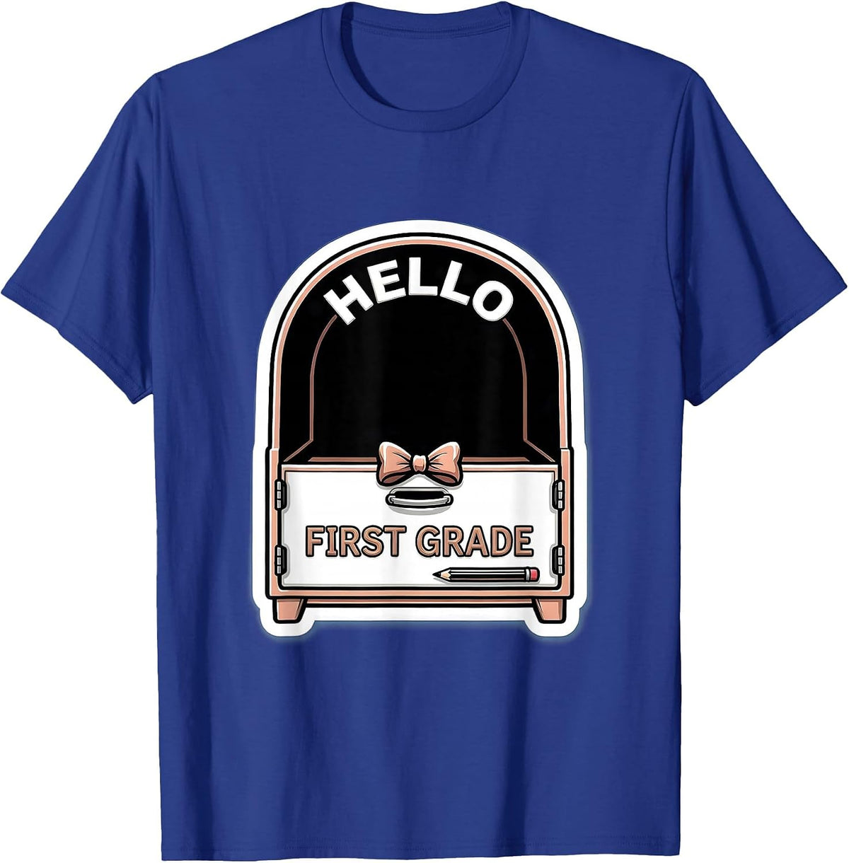 Men's Hello First Grade Cute Coquette Bow Pencil Back to School T-Shirt - Royal Blue